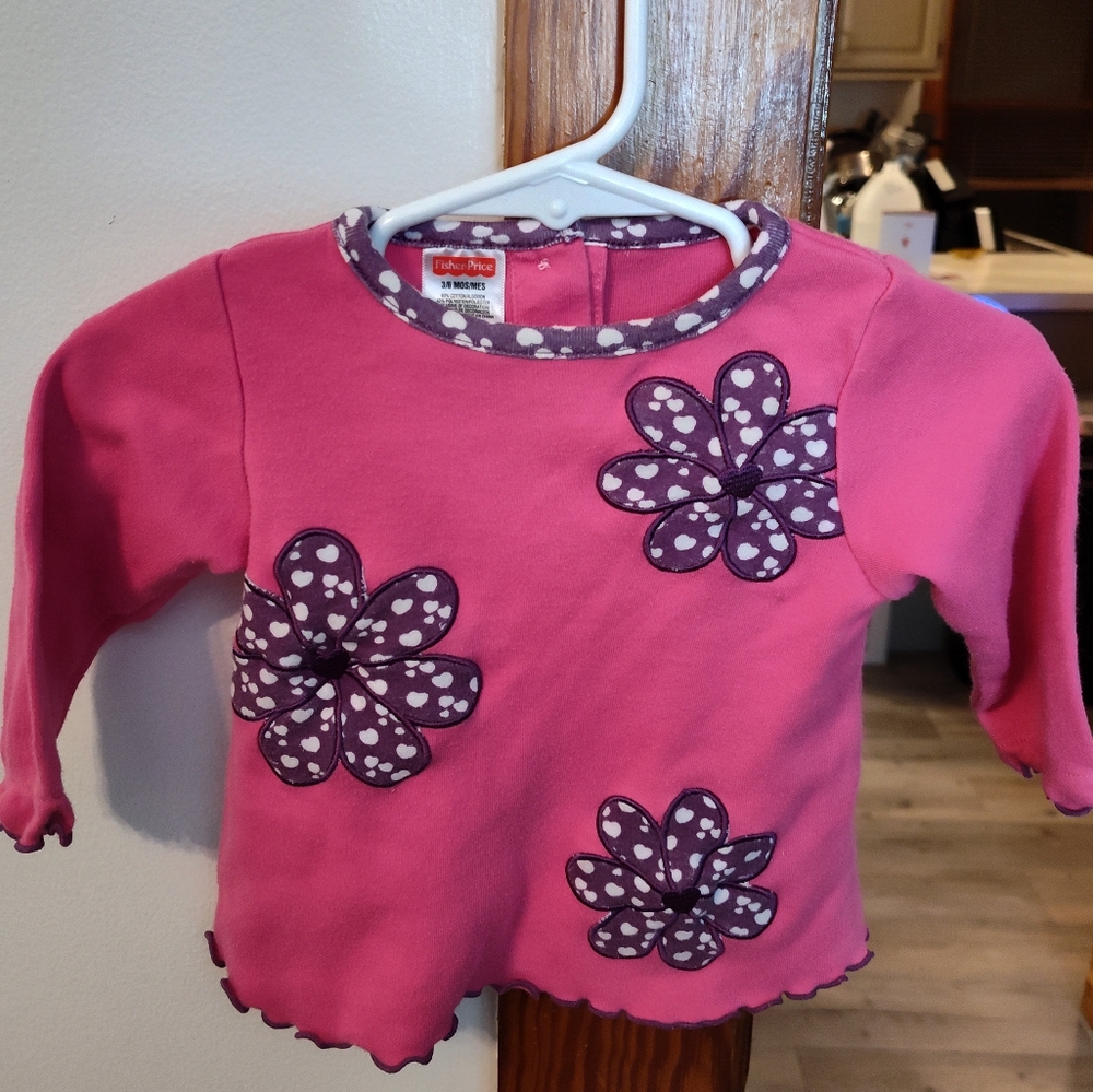 Fisher Price Pink and Purple Long Sleeve Tee with Floral Appliques